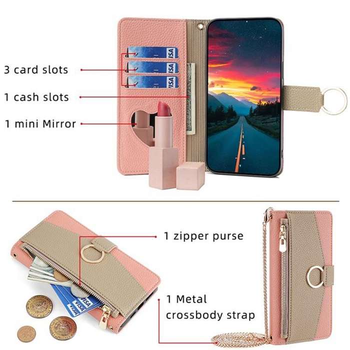 For Honor X8c 4G Crossbody Litchi Texture Leather Phone Case(Pink)