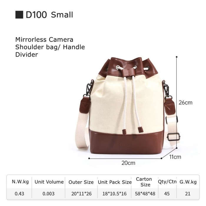 Cwatcun D100 Canvas PU Waterproof Bundle Drawstring Lens Bag Crossbody Camera Bag, Size:20 x 11 x...