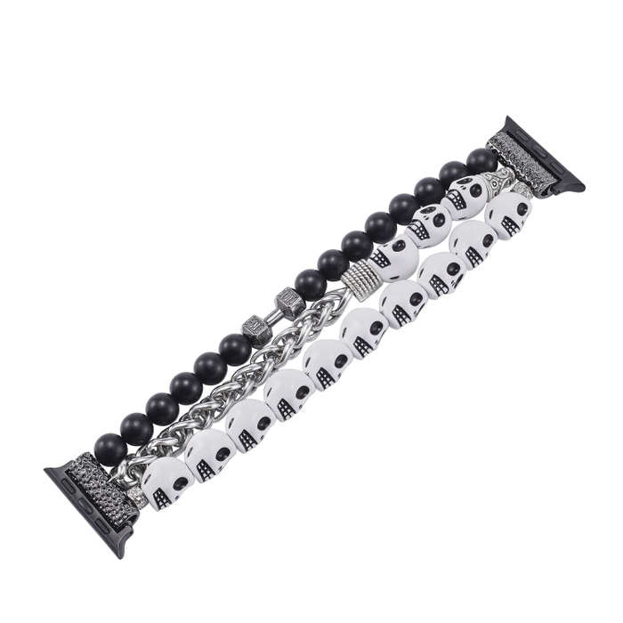 For Apple Watch Series 9 41mm Skull Beaded Watch Band(White)