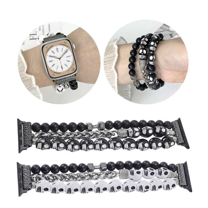 For Apple Watch Series 2 42mm Skull Beaded Watch Band(White)