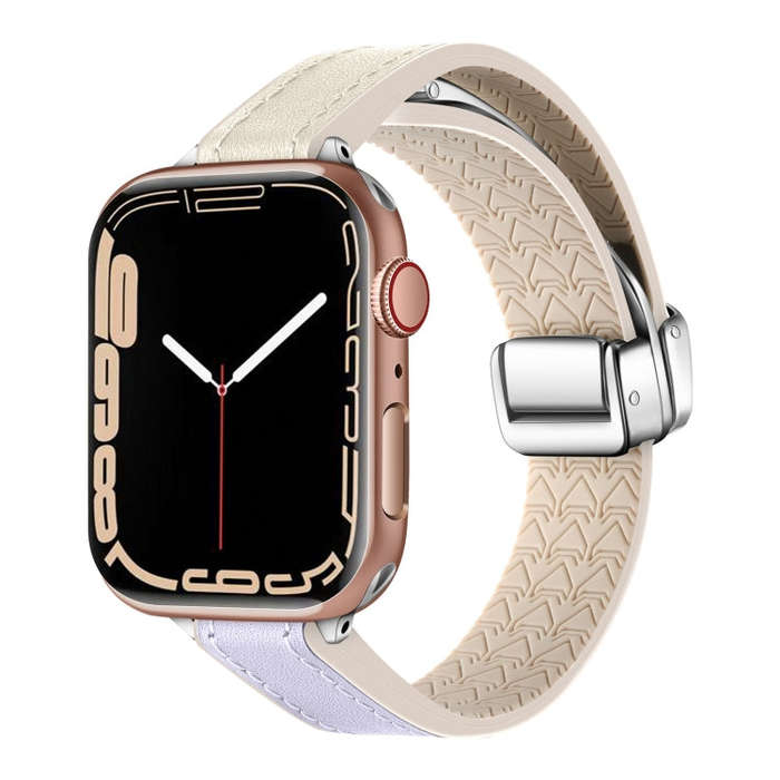 For Apple Watch SE 2023 40mm Magnetic Folding Leather Silicone Watch Band(Starlight Purple)