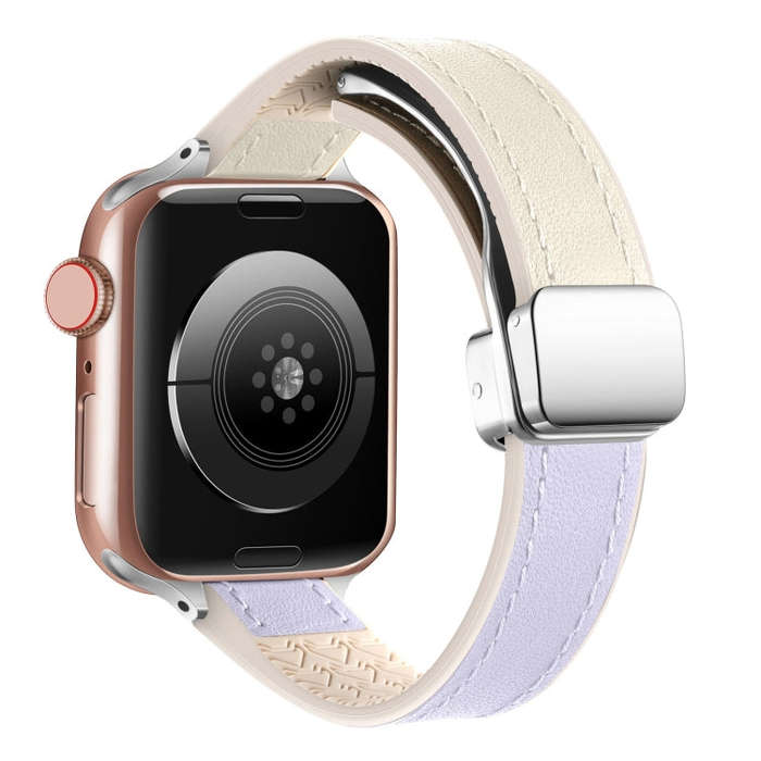 For Apple Watch SE 2023 40mm Magnetic Folding Leather Silicone Watch Band(Starlight Purple)