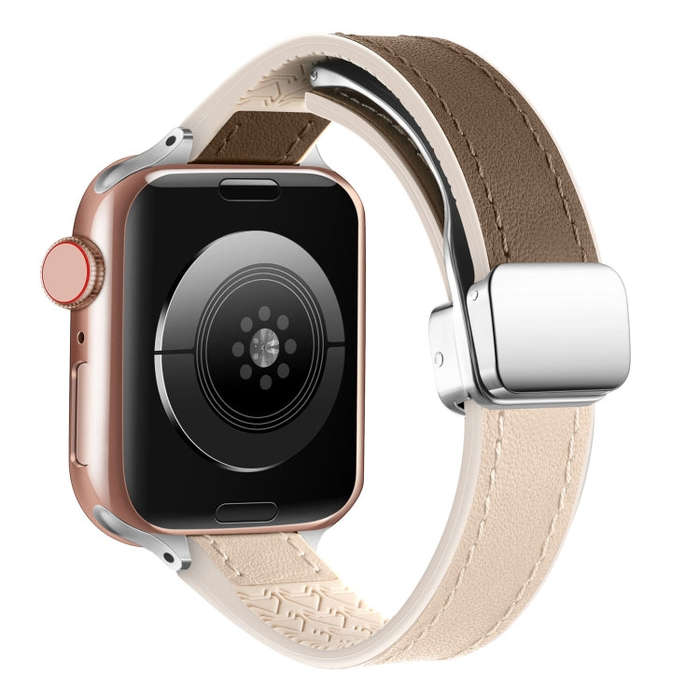 For Apple Watch Series 2 38mm Magnetic Folding Leather Silicone Watch Band(Apricot Brown)