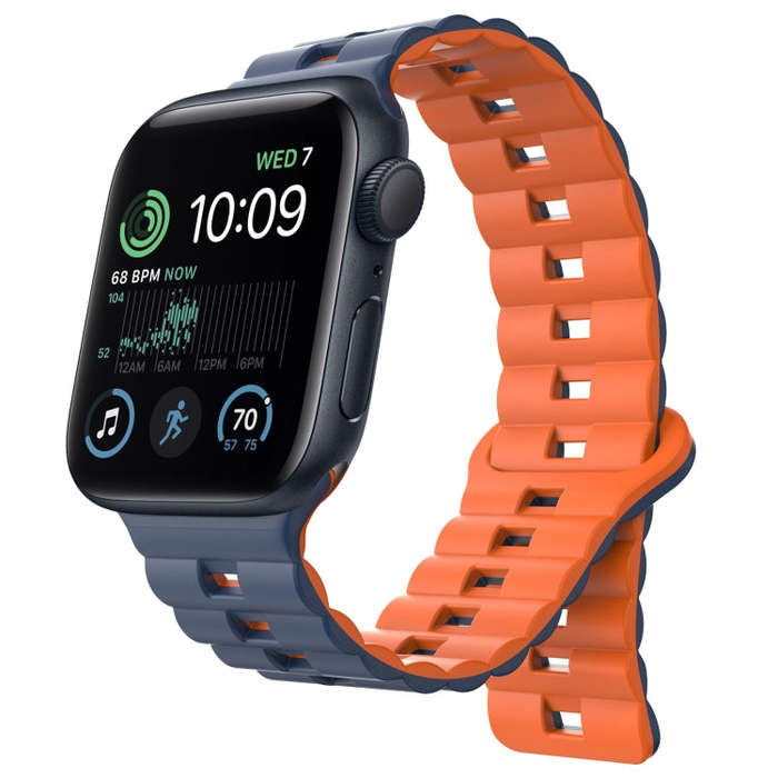 For Apple Watch SE 2022 40mm Reverse Buckle Two Color Magnetic Silicone Watch Band(Midnight Blue+...