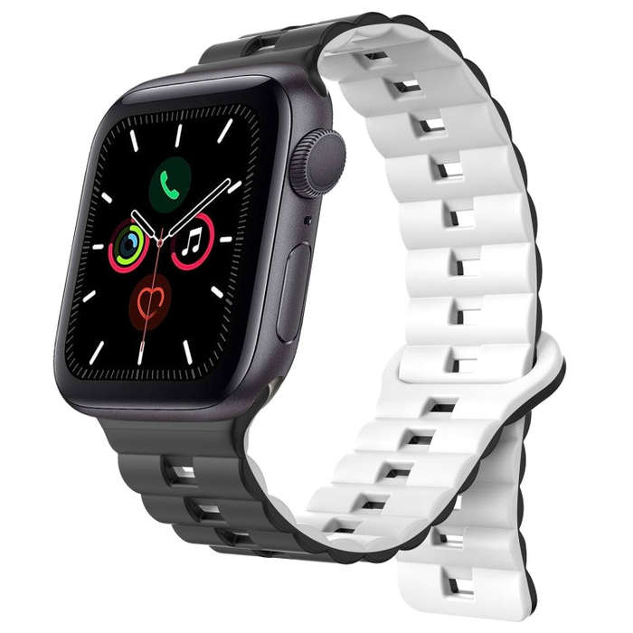 For Apple Watch Series 5 44mm Reverse Buckle Two Color Magnetic Silicone Watch Band(Black+White)