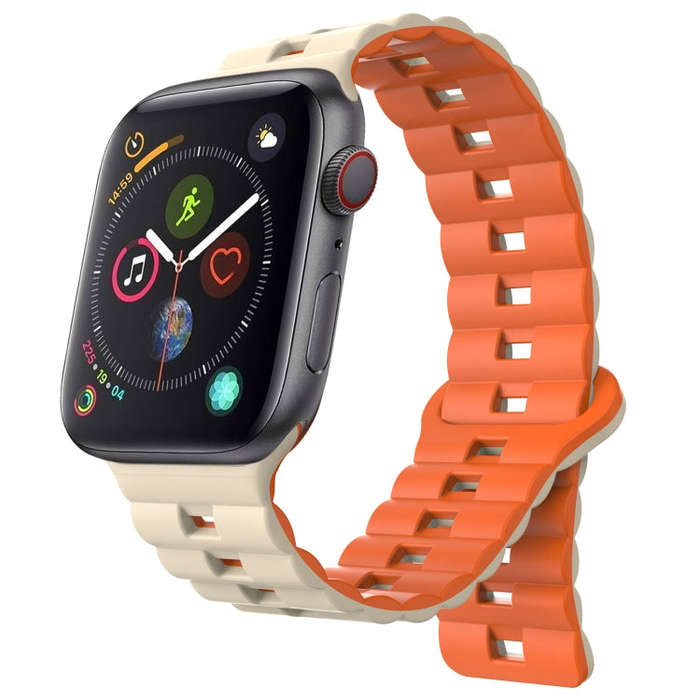 For Apple Watch Series 4 40mm Reverse Buckle Two Color Magnetic Silicone Watch Band(Starlight+Ora...