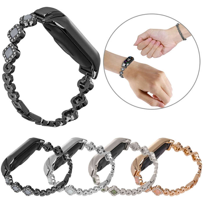 For Xiaomi Mi Band 6 / 5 Four-leaf Clover Diamond Metal Watch Band(Black)