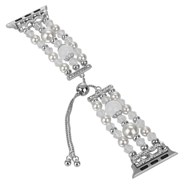 For Apple Watch Series 6 44mm Beaded Onyx Retractable Chain Watch Band(White)