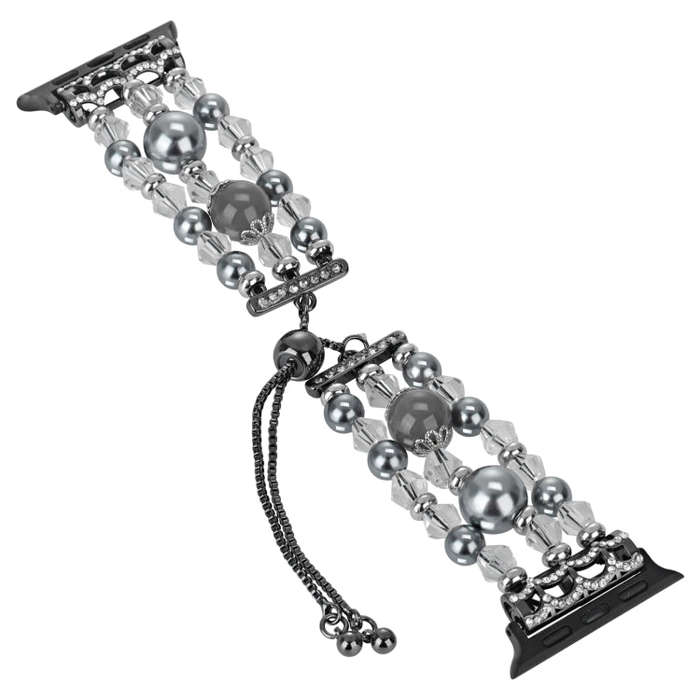 For Apple Watch Series 6 44mm Beaded Onyx Retractable Chain Watch Band(Grey)