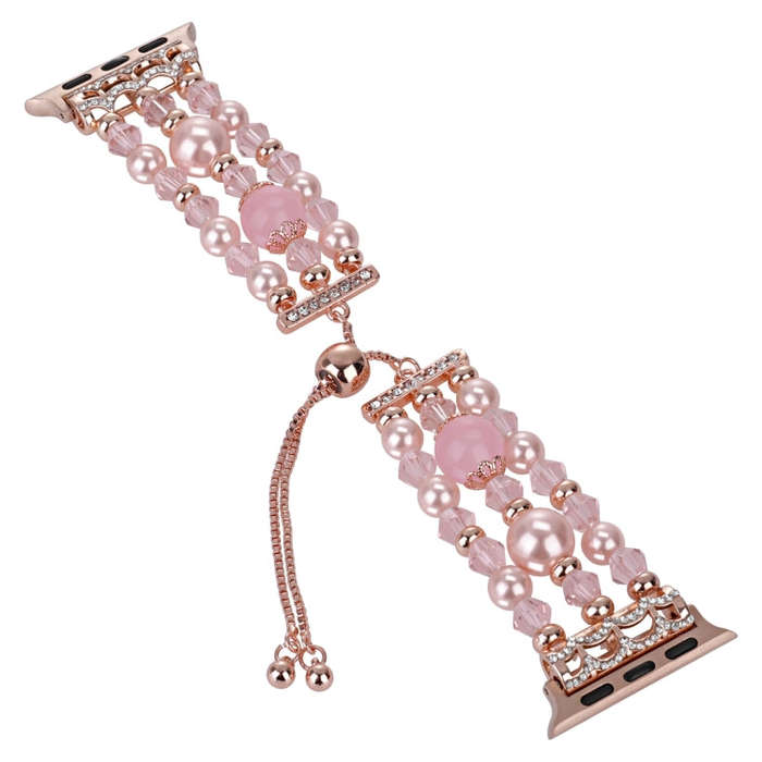 For Apple Watch Series 5 44mm Beaded Onyx Retractable Chain Watch Band(Pink)