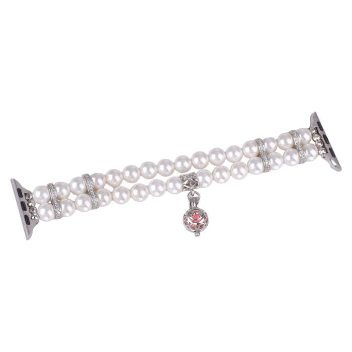 For Apple Watch Series 9 45mm Beaded Dual Row Pearl Bracelet Watch Band(White)
