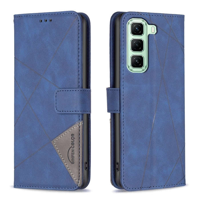 For Infinix Hot 50 4G Magnetic Buckle Rhombus Texture Leather Phone Case(Blue)