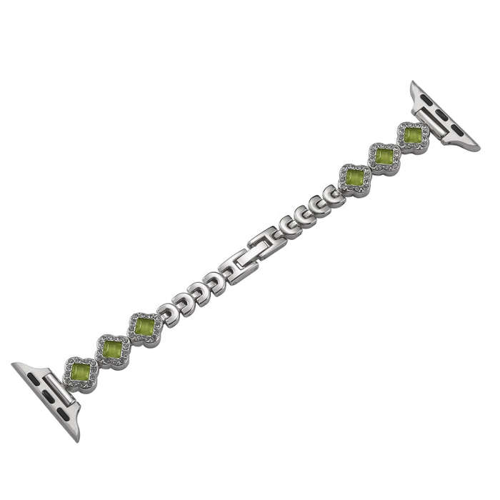 For Apple Watch Series 5 44mm Diamond Four-leaf Clover Metal Chain Watch Band(Starlight)