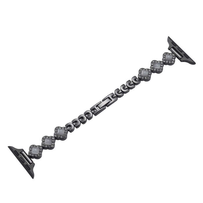 For Apple Watch 38mm Diamond Four-leaf Clover Metal Chain Watch Band(Black)