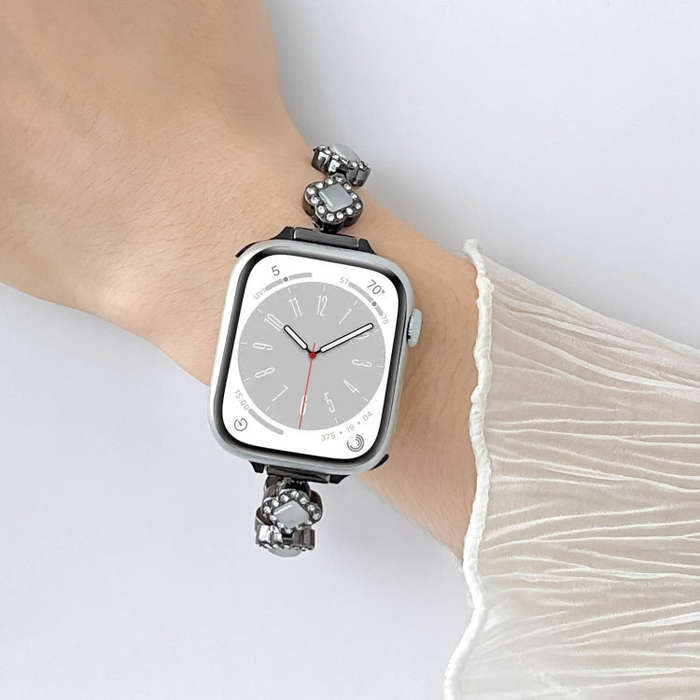 For Apple Watch Series 4 40mm Diamond Four-leaf Clover Metal Chain Watch Band(Rose Gold)