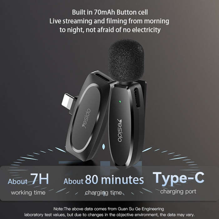YESIDO KR13 Dual Low-latency Wireless Lavalier Microphone with Type-C Receiver(Black)
