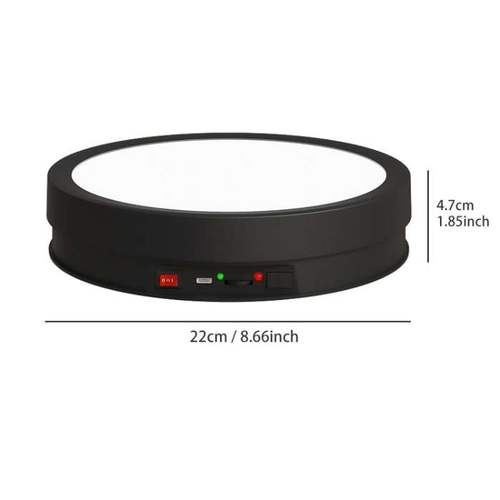 22cm Colorful LED Light Electric Rotating Display Stand Turntable, Style:Battery Charging(Black)