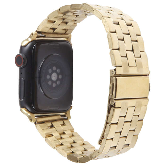 For Apple Watch 42mm 22mm Ultra-thin Five Beads Stainless Steel Watch Band(Gold)