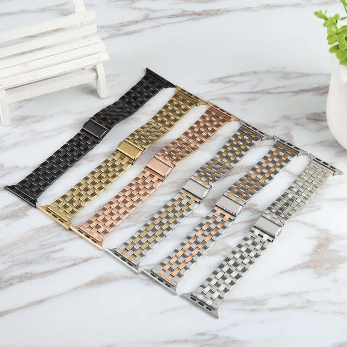 For Apple Watch Series 7 41mm 22mm Ultra-thin Five Beads Stainless Steel Watch Band(Rose Gold)