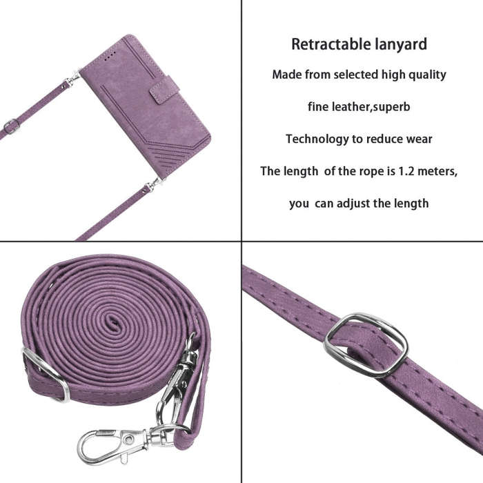 For Tecno Camon 30 Pro 5G Skin Feel Stripe Pattern Leather Phone Case with Lanyard(Purple)
