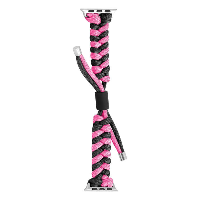 For Apple Watch SE 2023 44mm Paracord Fishtail Braided Silicone Bead Watch Band(Black Rose Red)