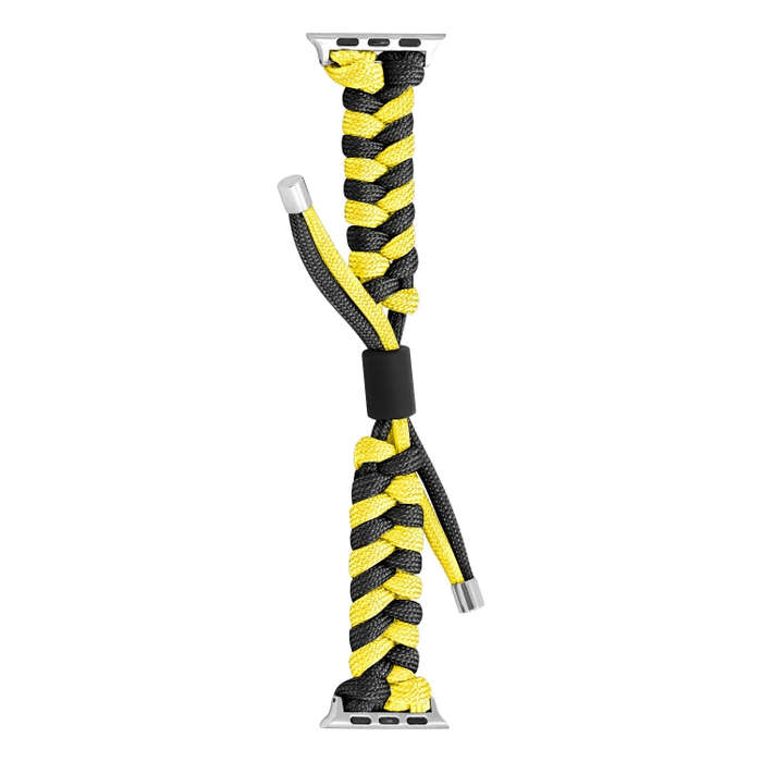 For Apple Watch Ultra 49mm Paracord Fishtail Braided Silicone Bead Watch Band(Black Yellow)