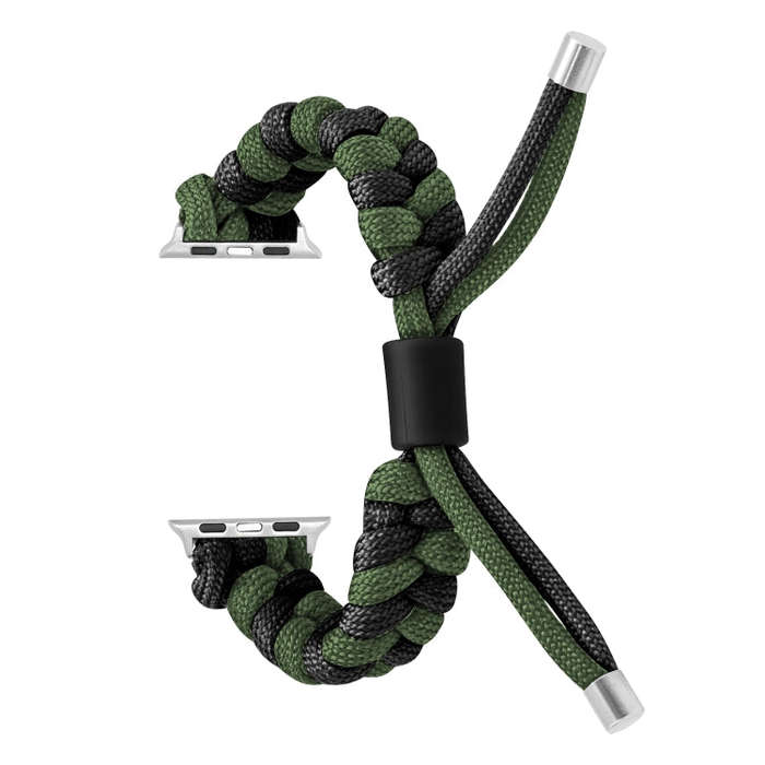For Apple Watch Series 8 41mm Paracord Fishtail Braided Silicone Bead Watch Band(Black Army Green)