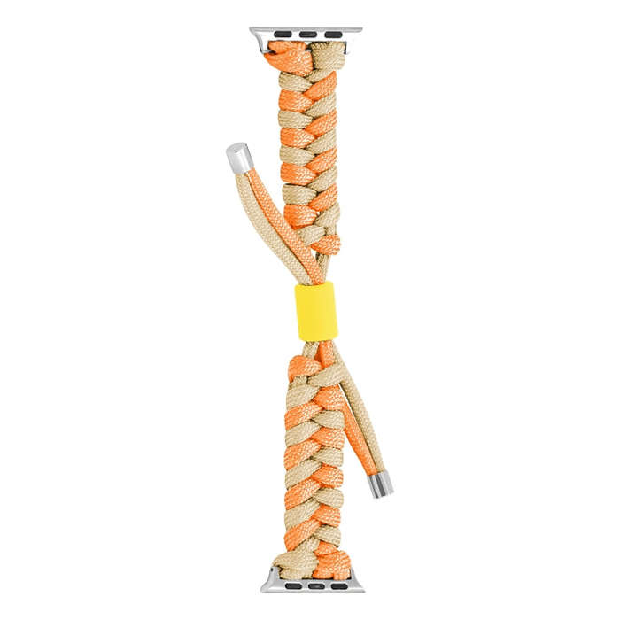 For Apple Watch Series 7 41mm Paracord Fishtail Braided Silicone Bead Watch Band(Orange Yellow)
