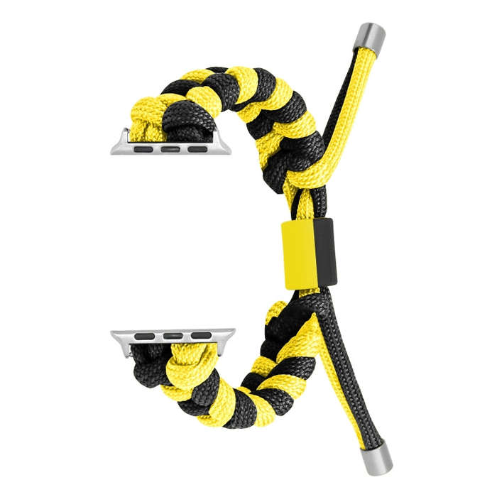 For Apple Watch SE 40mm Paracord Fishtail Braided Silicone Bead Watch Band(Black Yellow)