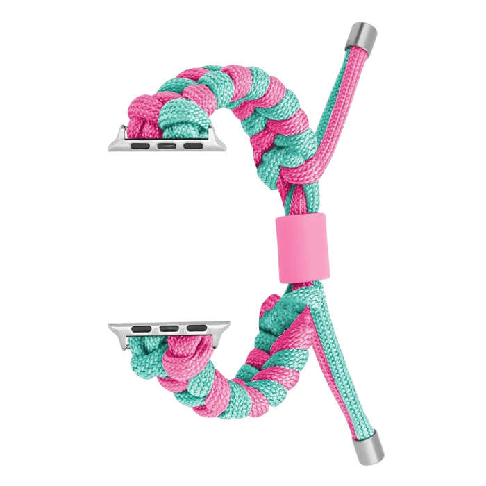For Apple Watch Series 6 40mm Paracord Fishtail Braided Silicone Bead Watch Band(Rose Red Green)
