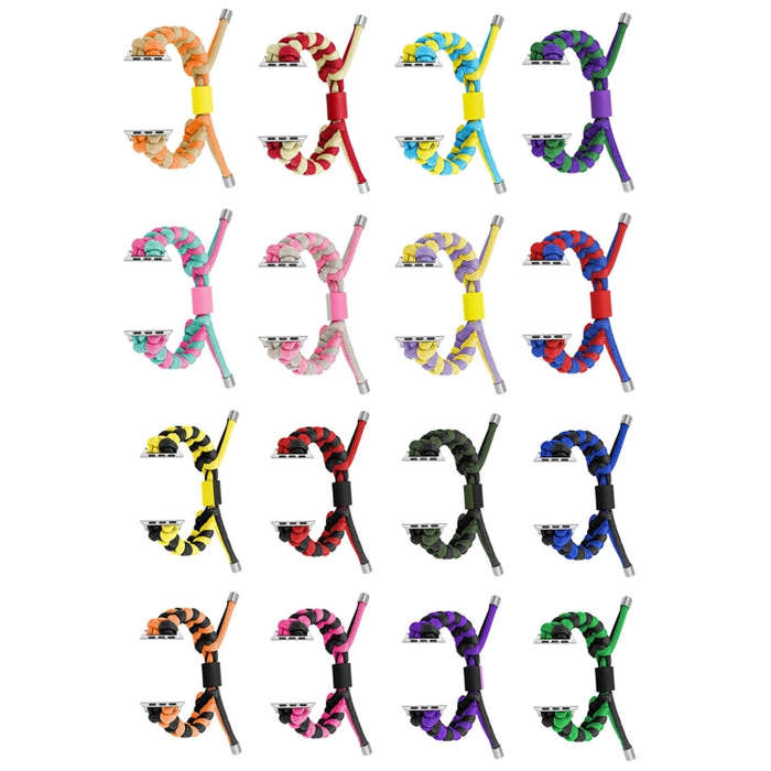 For Apple Watch Series 6 40mm Paracord Fishtail Braided Silicone Bead Watch Band(Rose Red Green)