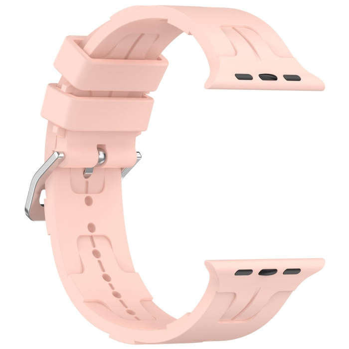 For Apple Watch Series 9 41mm H Texture Silicone Ladder Buckle Watch Band(Retro Rose)