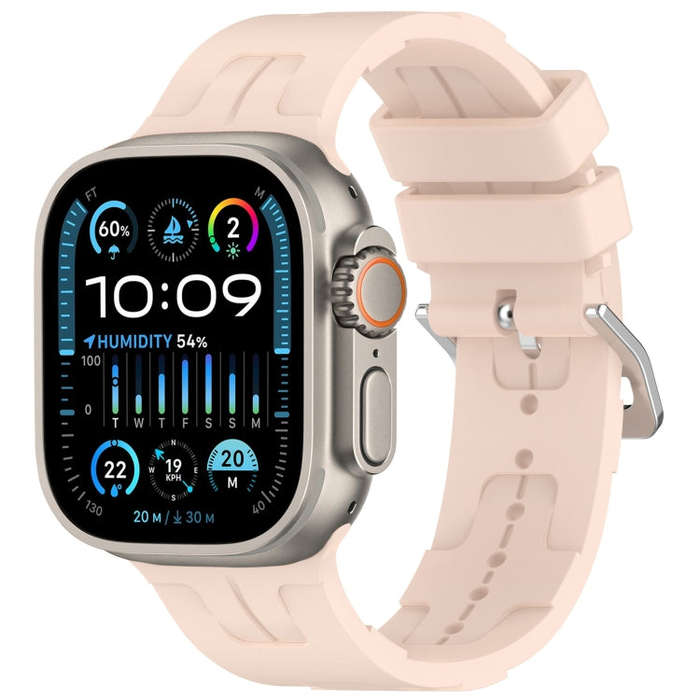 For Apple Watch Ultra 49mm H Texture Silicone Ladder Buckle Watch Band(Sand Pink)