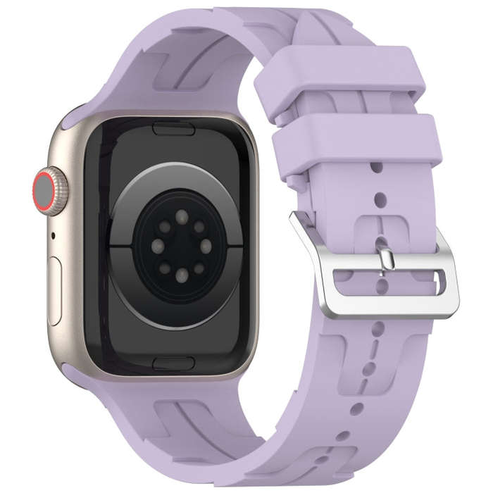 For Apple Watch Series 7 41mm H Texture Silicone Ladder Buckle Watch Band(Purple)