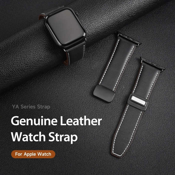 For Apple Watch Ultra 49mm DUX DUCIS YA Series Magnetic Buckle Genuine Leather Watch Band(Black)