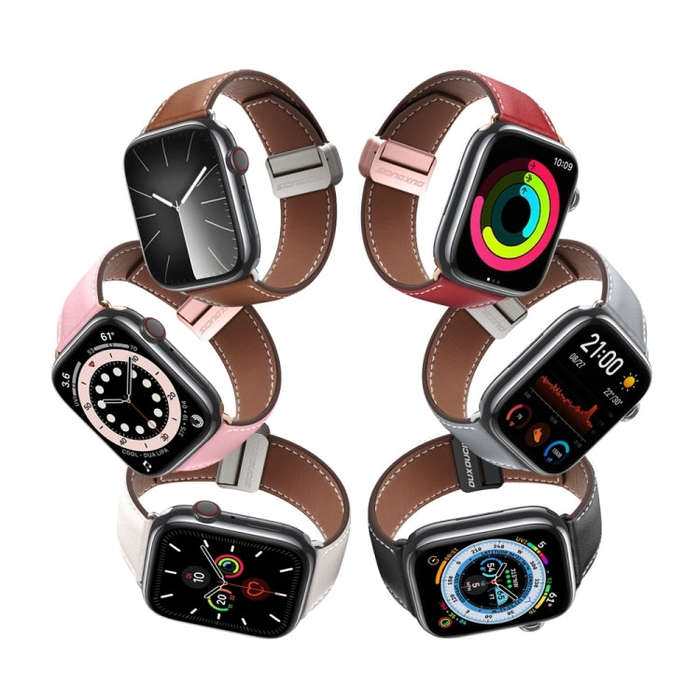 For Apple Watch Ultra 49mm DUX DUCIS YA Series Magnetic Buckle Genuine Leather Watch Band(Black)