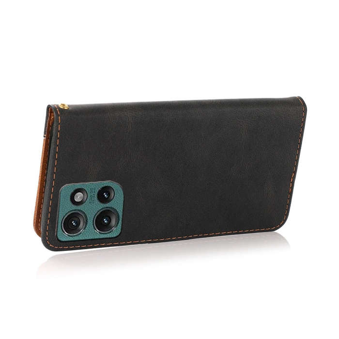 For Motorola Edge 50 5G Dual-color Stitching Leather Phone Case(Black Brown)
