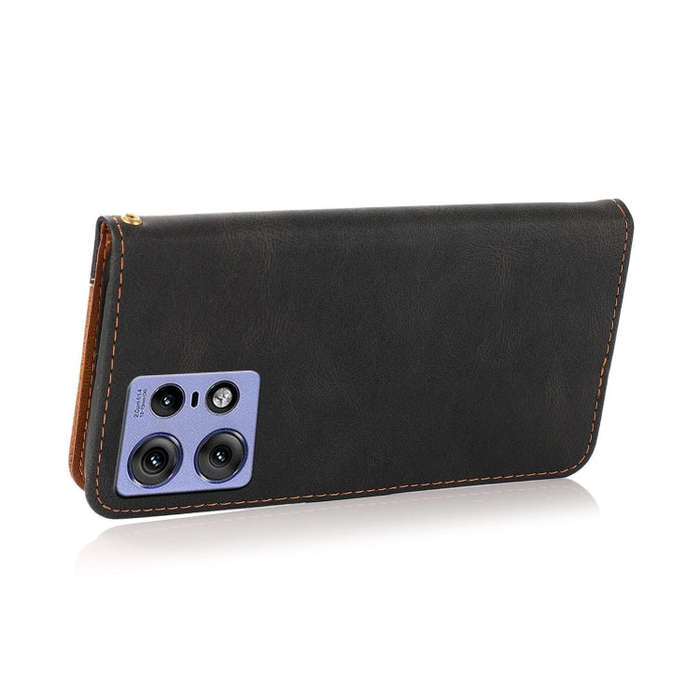 For Motorola Edge 50 Pro Dual-color Stitching Leather Phone Case(Black Brown)