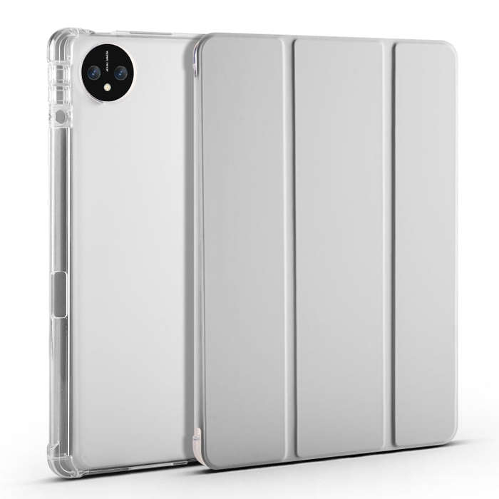 For Huawei MatePad Pro 11 2024 3-fold Clear TPU Leather Tablet Case with Pen Slot(Grey)