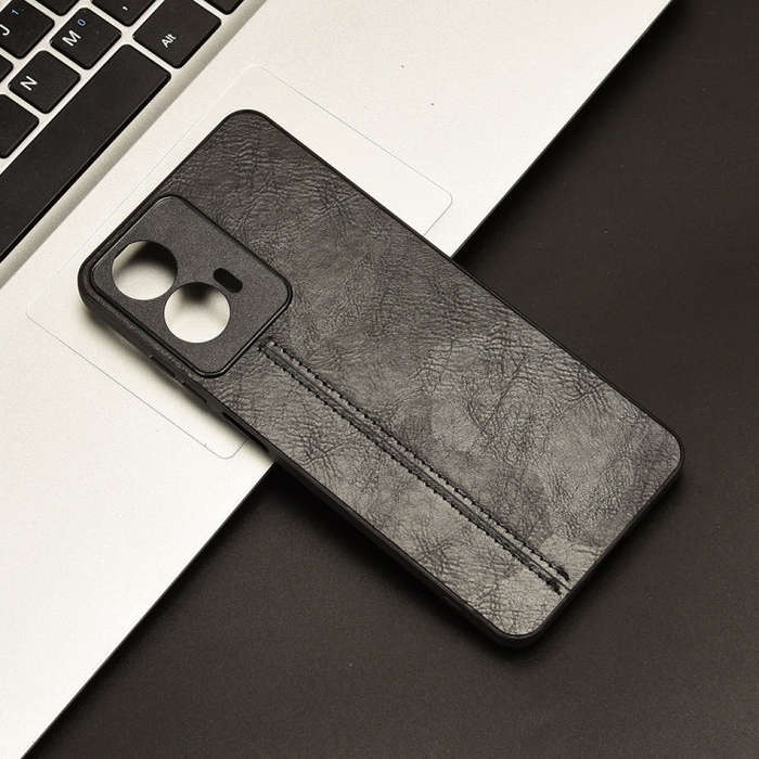 For Motorola Moto E14 Cow Pattern Sewing Back Cover Phone Case(Black)