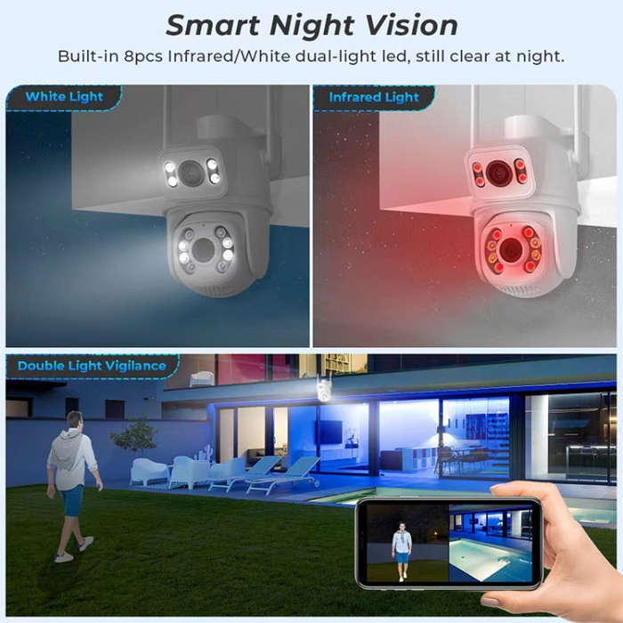 QX95 6MP WiFi Dual Camera Supports Two-way Voice Intercom & AI Recognition(UK Plug)