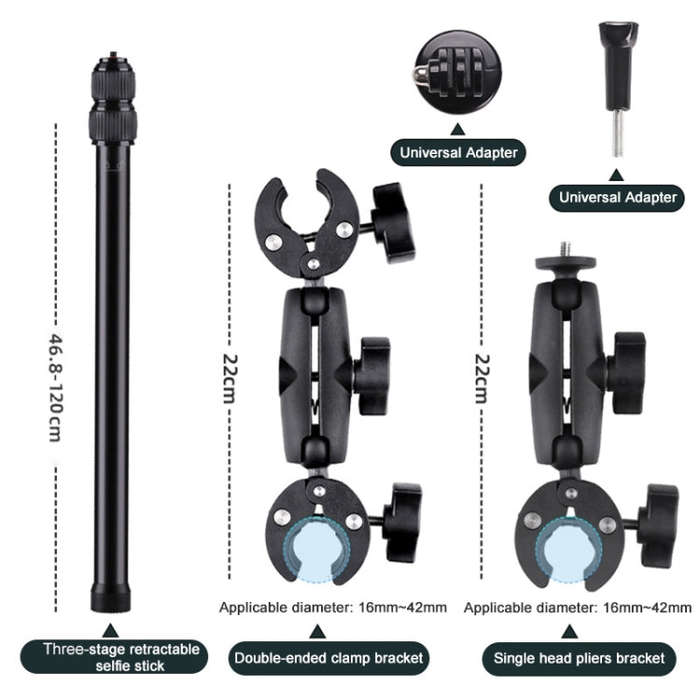 Dual-heads Crab & Single Heads Motorcycle Clamps Handlebar Fixed Mount 3-stage Telescopic Selfie ...