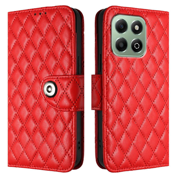 For Honor X6b Rhombic Texture Flip Leather Phone Case with Lanyard(Red)