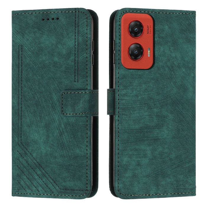 For Motorola Moto G Stylus 5G 2024 Skin Feel Stripe Pattern Leather Phone Case with Lanyard(Green)