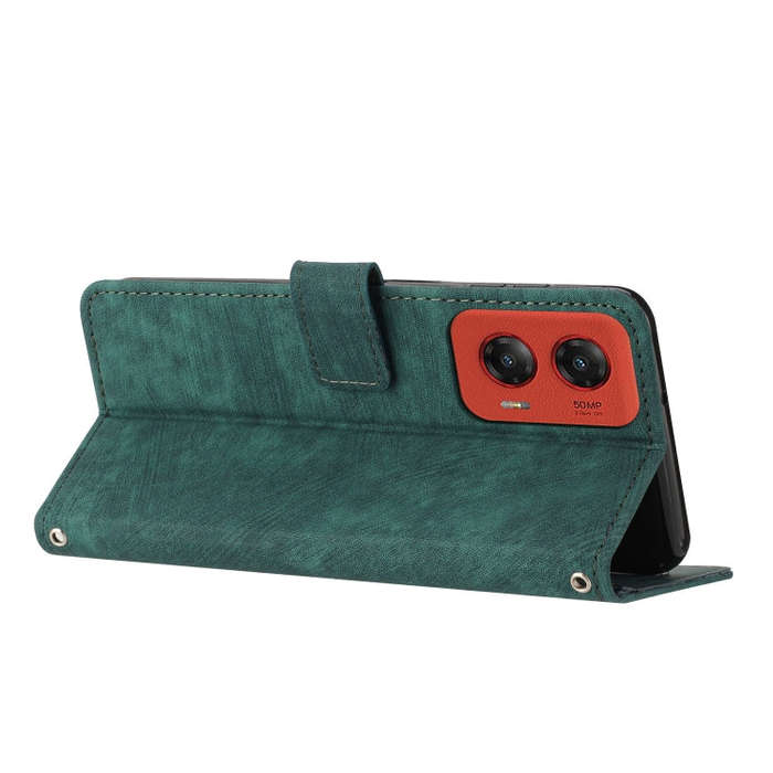 For Motorola Moto G Stylus 5G 2024 Skin Feel Stripe Pattern Leather Phone Case with Lanyard(Green)