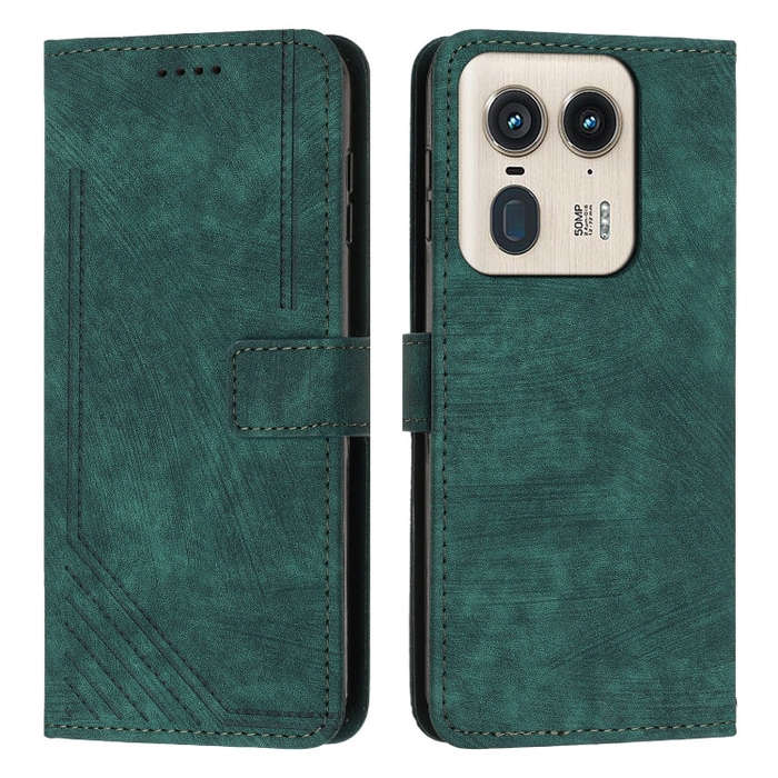 For Motorola Moto X50 Ultra Skin Feel Stripe Pattern Leather Phone Case with Lanyard(Green)