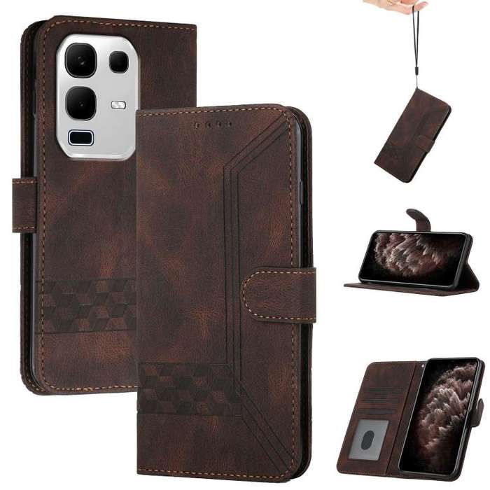 For Infinix Note 50x Cubic Skin Feel Flip Leather Phone Case(Brown)