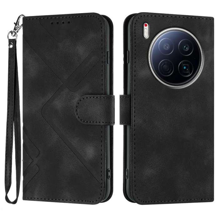 For Tecno Camon 40 Premier Line Pattern Skin Feel Leather Phone Case(Black)