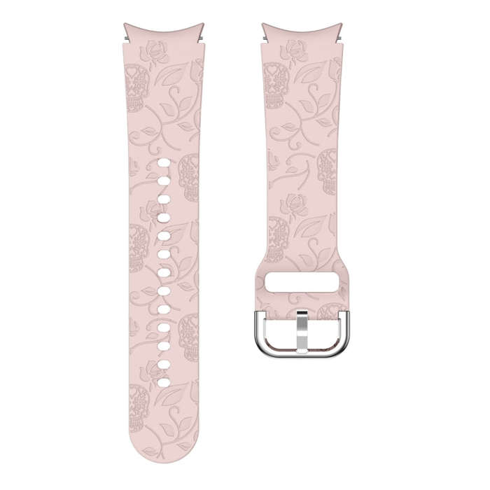 For Samsung Galaxy Watch 6 Skull Flower Embossed Silicone Watch Band(Pink)