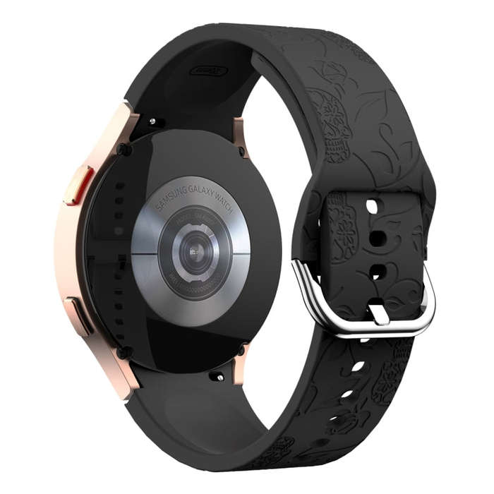 For Samsung Galaxy Watch 6 Skull Flower Embossed Silicone Watch Band(Black)
